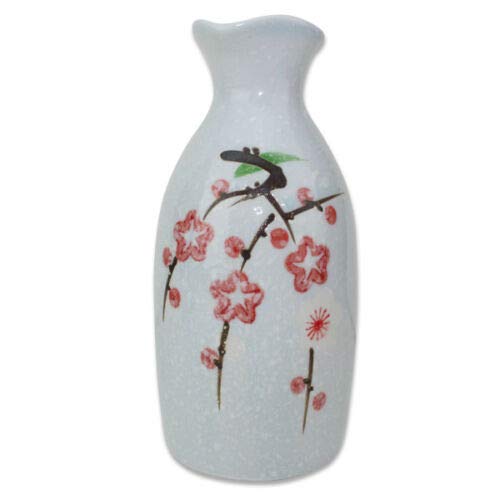 Porcelain Japanese Sakura Flower Sake Set 4 Cups 1 Decanter/Bottle